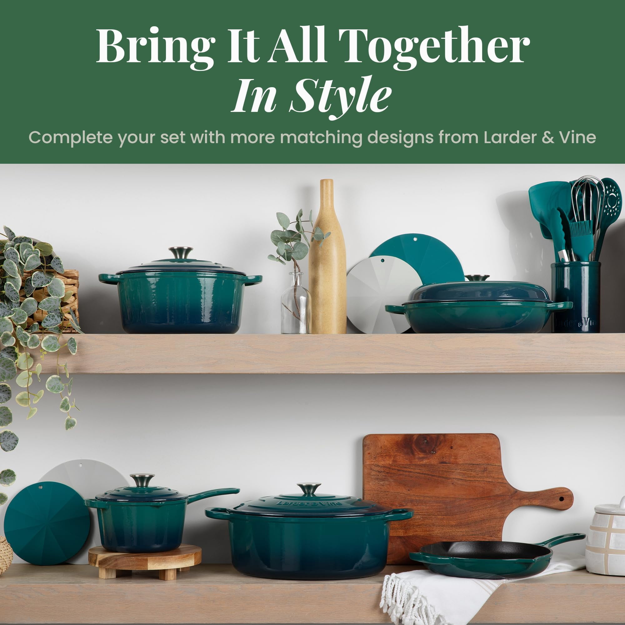 Larder & Vine 10 inch Enameled Cast Iron Frying Pan | Non Stick, Non Toxic, Oven Safe 500F