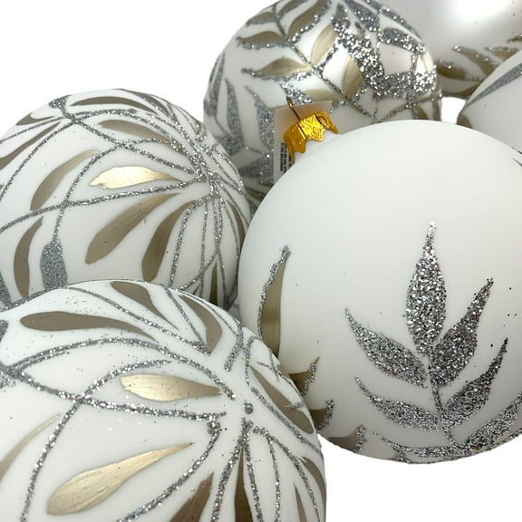 3 Inch Gold, White & Silver Unique Design Glass Christmas Ball Ornaments 6 Piece