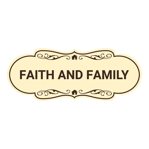 Designer Faith and Family Sign (Ivory/Dark Brown) - Large