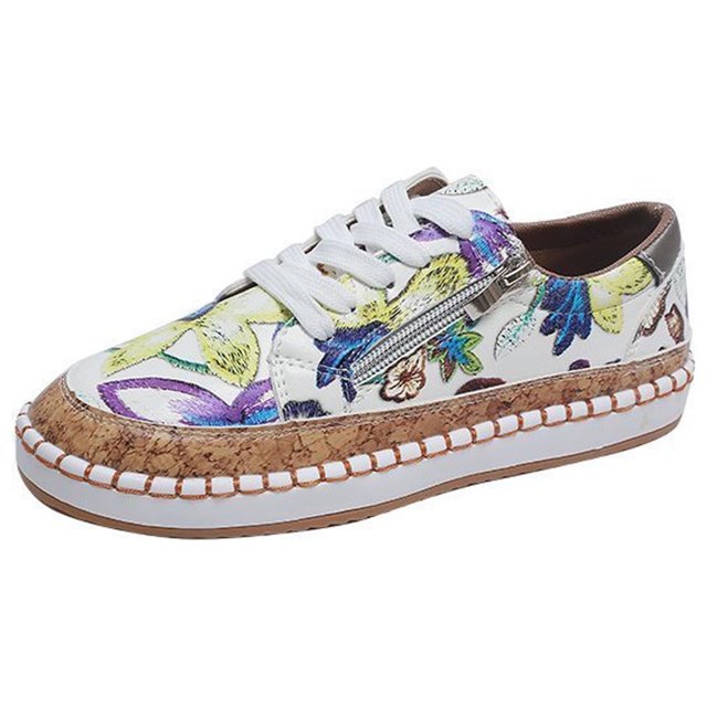 Chaussures d'Été pour Femmes à Lacets avec Fermeture Éclair, Design Coloré Imprimé, Espadrilles Décontractées à Plateforme