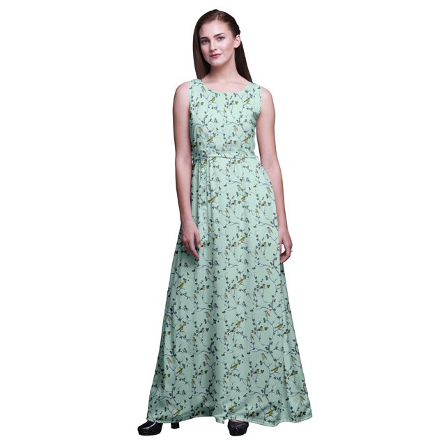 Bimba Robe Longue Imprimée pour Femmes avec Oiseaux, Débardeur Maxi, Tenue de Villégiature, Robe de Soirée - Moyen