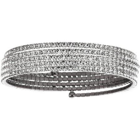 X & O Handset Austrian Crystal White Rhodium-Plated 5-Row Wire Bangle, One Size