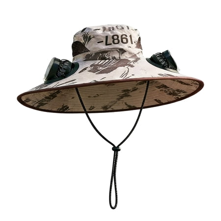 WEIOUKC Solar Fan Hat for Men Wide Brim Mens Fishing Hat with Dual Fans Adjustable Outdoor Cooling Cap