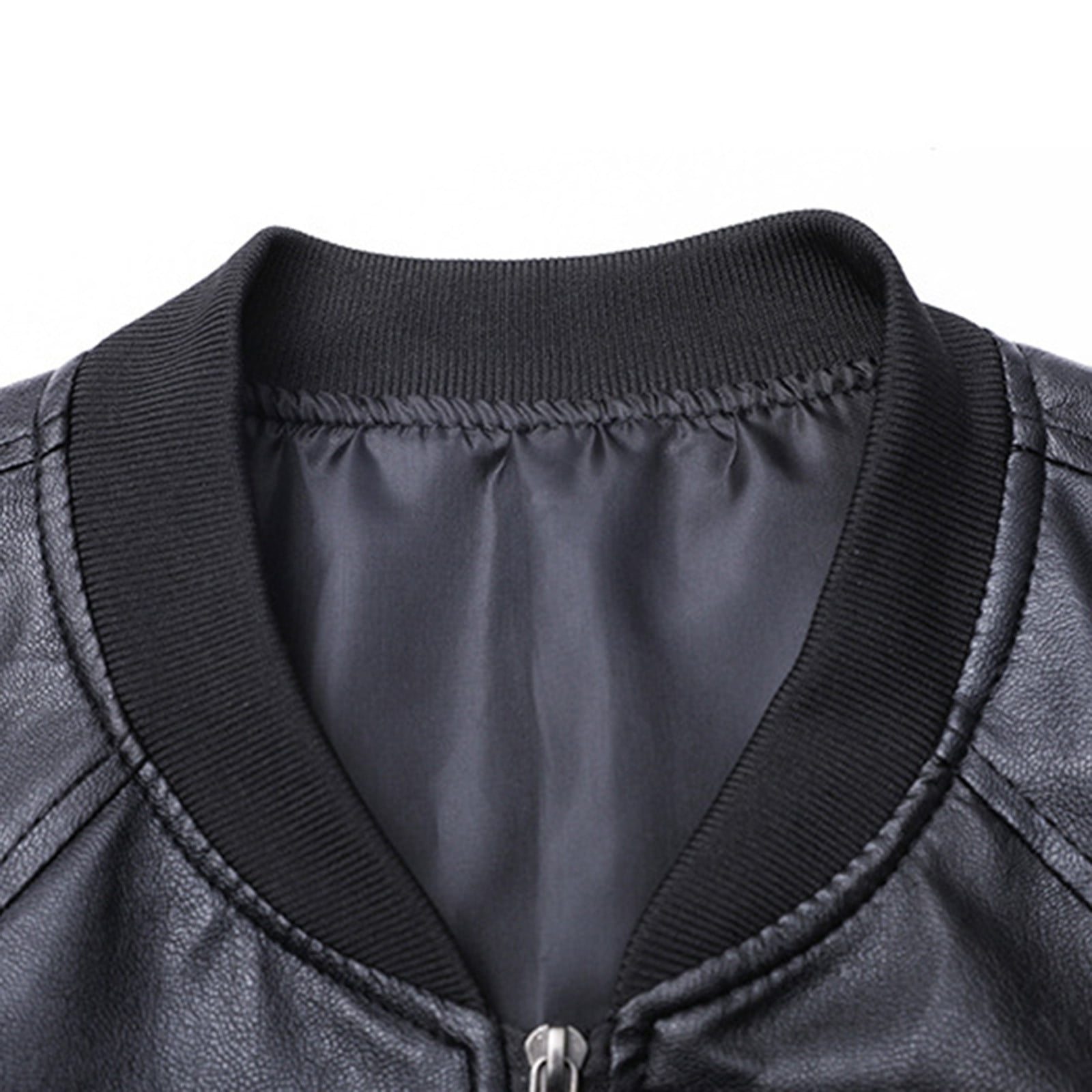 NTACZA Motorcycle Jackets for Men Stand Colloar Faux Leather Black Bomber Jacket Pu Work Zip Up Outerwear Coats for Man M