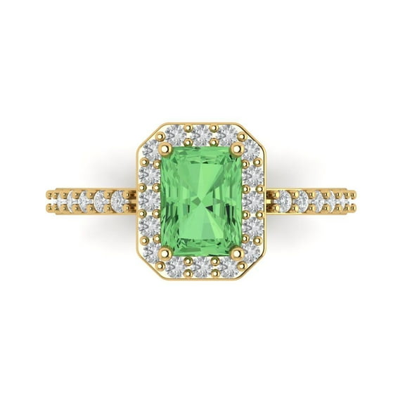 Halo Engagement Ring for Women - 1.92ct Simulated Green Diamond in 14K Yellow Gold Promise Ring