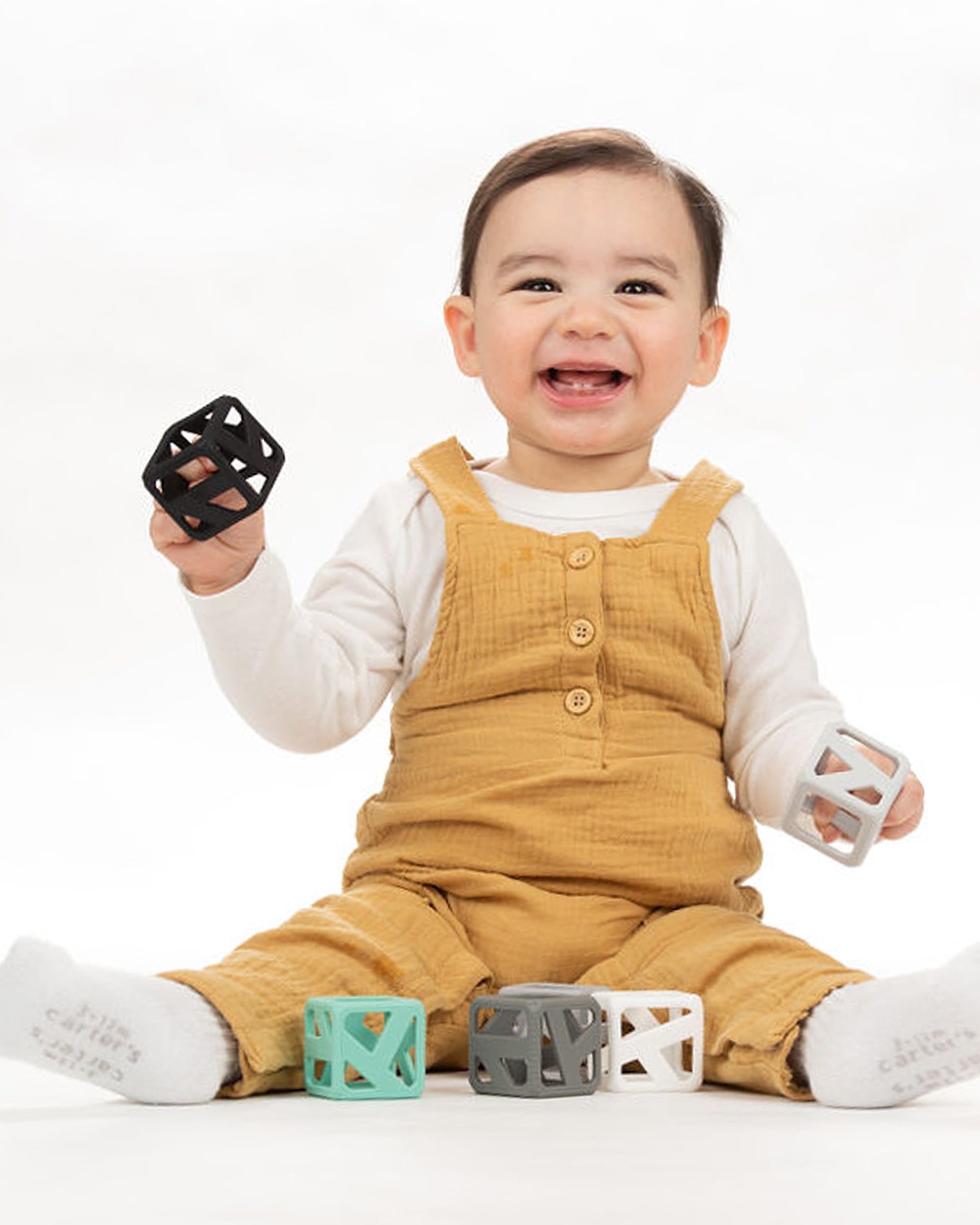 Malarkey Kids Stack N Chew Mini Cubes, Stackable and Chewable Sensory Teething Toy, 6 Pack, Monochrome
