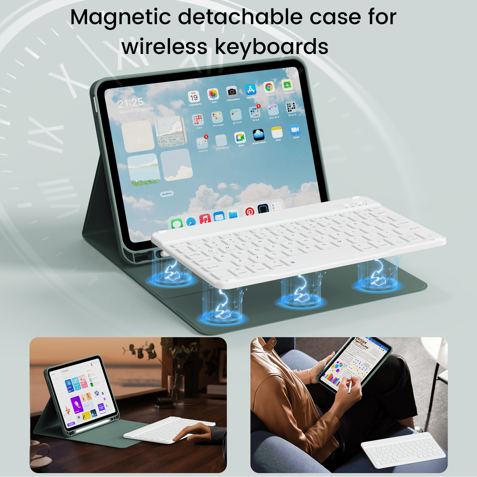 SZPSGC for iPad A16 11th 10th Generation Case with Keyboard, Soft TPU Back Cover with Pencil Holder, Magnetically Detachable Folio Keyboard case for iPad 11th Gen 11 Inch/10th Gen 10.9 Inch,Green