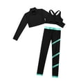 thumbnail image 3 of YEAHDOR Kids Girls Sports Outfit Long Sleeve Crop Top with Vest Metallic Striped Pants Fitness Gym Suit Black&Blue Green 14, 3 of 5