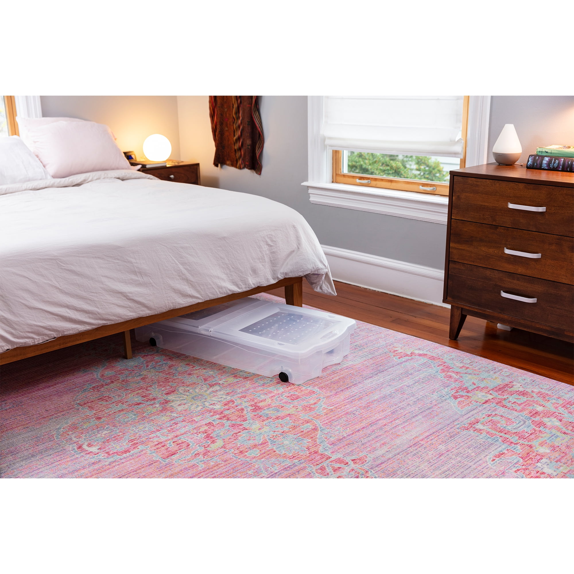 Rubbermaid 70 Qt Under Bed Wheeled Storage Boxes with Hinged Lids (2 Pack)