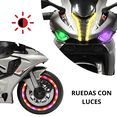 thumbnail image 2 of Moto Montable Eléctrica para Niños Luces Led Sonido Batería 12v Ruedas con Luz - Gris, 2 of 8