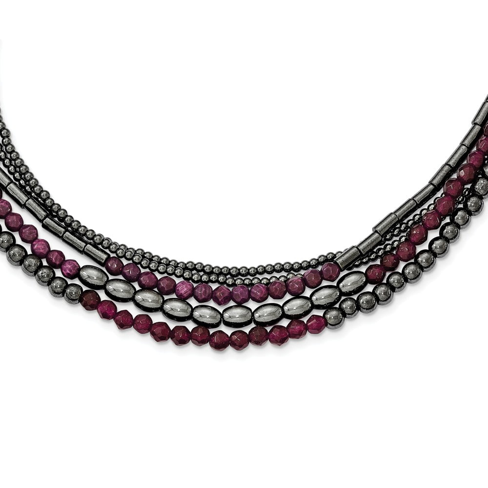 925 SterlingSilver Coral, Hematite and Quartz 5-strand w 2in ext Necklace by Diamond2Deal