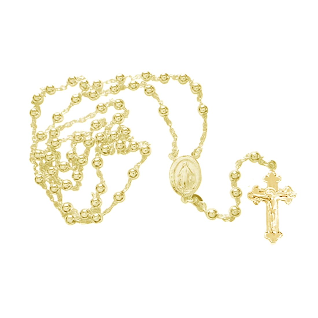 Ritastephens Rosary Necklace Cross 3mm by 24 inches long yellow gold overlay  Sterling Silver 925