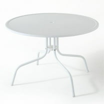 39" Round Outdoor Dining Table - White Metal Patio Table w/ Umbrella Hole - 23.4"H