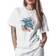 thumbnail image 1 of Womens Tops Sea Turtle Blue Cotton Short Sleeve Round Neck T-Shirt Trendy Comfortable, Pink Floral Watercolor, 1 of 7