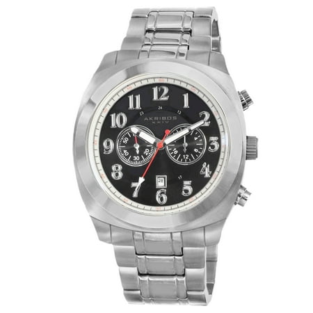 Akribos Xxiv Ak624ss Men's Chronograph Stainless Steel Black Dial Ss Watch