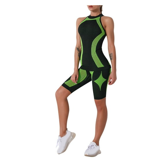 REALiKUN Workout Sets for Women Seamless Crop Tops Leggings Matching 2 Pieces Outfits Yoga Outfits Green M