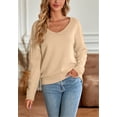 thumbnail image 4 of Solid Color Round Neck Textured Detail Knit Sweater for Women Beige Small, 4 of 5