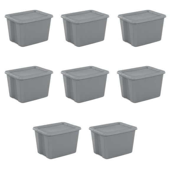 Sterilite 18 Gallon Tote Box Plastic, Titanium, Set of 8