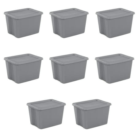 

18 Gallon Tote Box Plastic Storage Box Latching Box Gray Set of 8