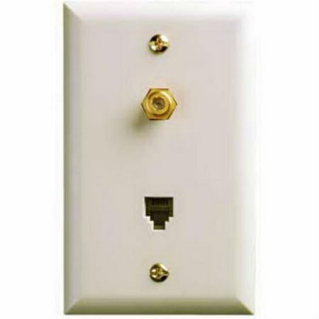 RCA TP062WHR Combination Telephone Jack & F Cable Connector Wall Plate, White,Each