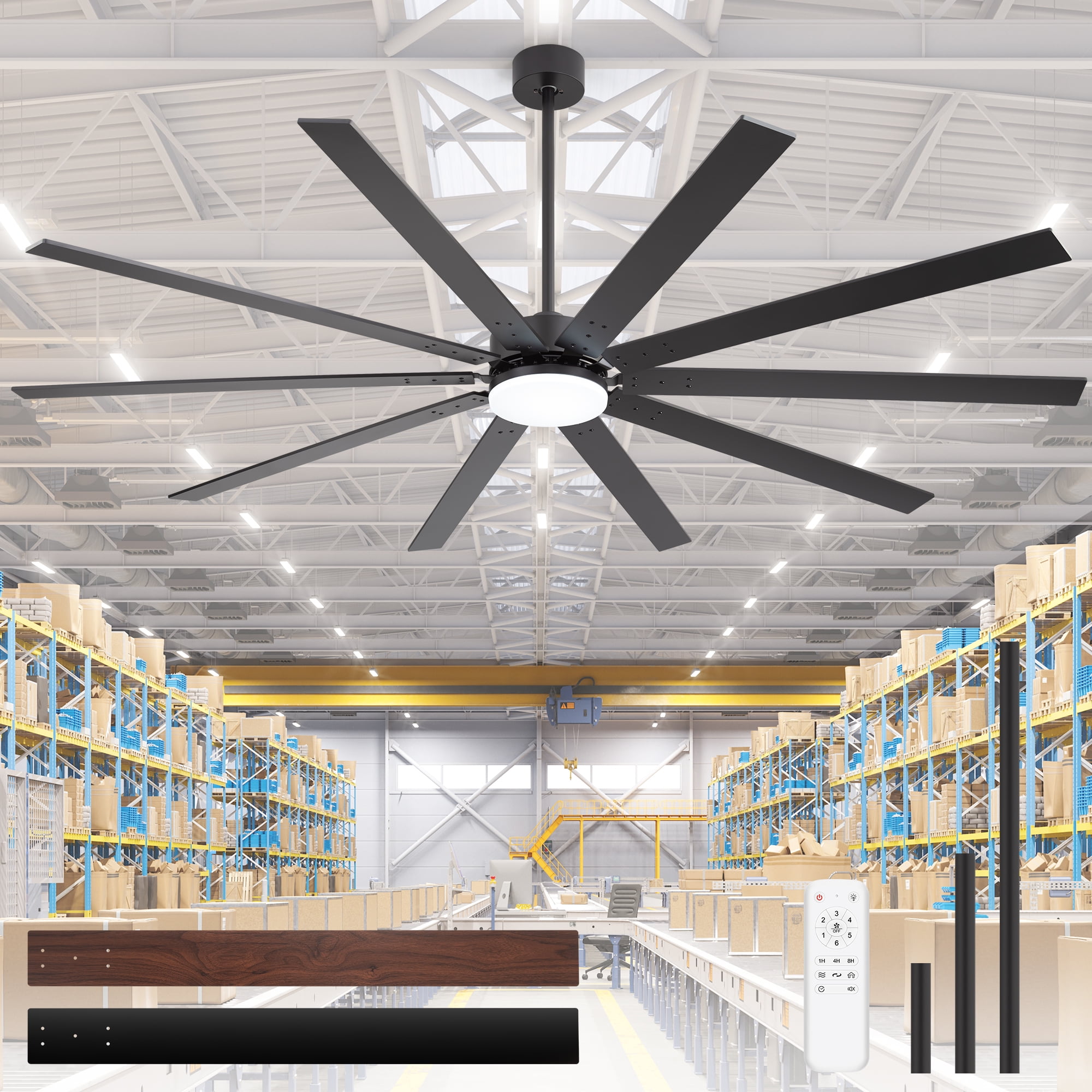 ALKAFY 84 inch Black Ceiling Fan with LED Light - 10 Plywood Blades, 6 Speeds, 3 Color Temps, Bedroom/Living/Kitchen/Dining