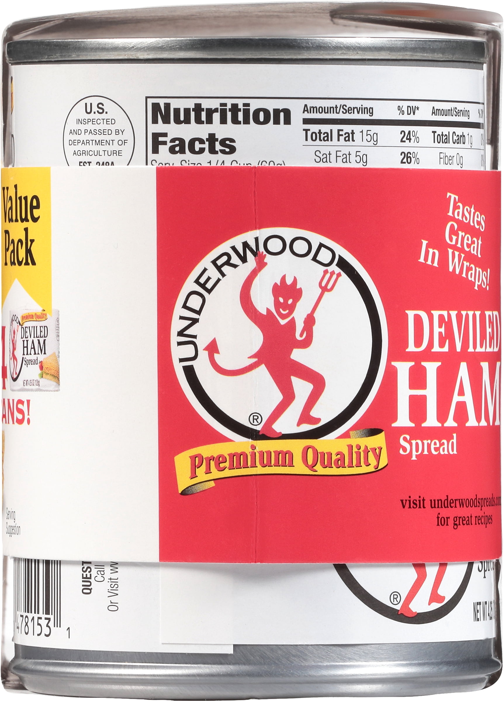 (8 pack) Underwood Deviled Ham Spread, 4.25 oz, 4 Count Cans
