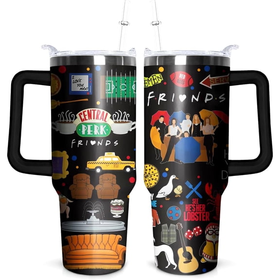 40OZ Friends Tumbler with Handle,Vacuum Insulated Stainless Steel Thermal Cup for TV Show Fans Gifts Keeps Drinks Cold & Hot