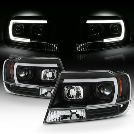 Fits 1999-2004 Jeep Grand Cherokee Black Full LED DRL Tube Projector