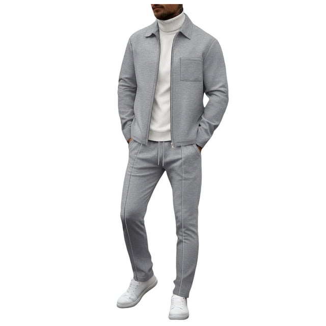 Ketyyh-chn99 Mens Track Suit Sweatsuits Set 2 Piece Men's Solid Color Zip Front Cardigan Jacket Trousers Set Size for XL,Grey