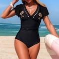 thumbnail image 6 of Xfvqtps Women One Piece Swimsuit V Neck Hollow out Ruffle Sleeve Tummy Control Slimming Bathing Suit for Beach Black, 6 of 9