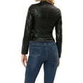 thumbnail image 2 of INSPIRE CHIC Women's Faux Leather Stand Collar Belted Cropped Biker Jacket M Black, 2 of 5