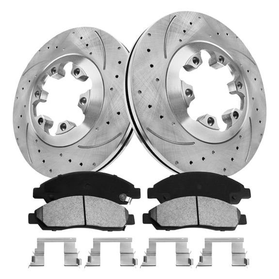 Funire Front Brake Kit for 2004 2005 2006 2007 2008 Chevy Colorado Drilled & Slotted Disc Brake Rotors Ceramic Brakes Pads Replacement: 11.02" inch Rotor