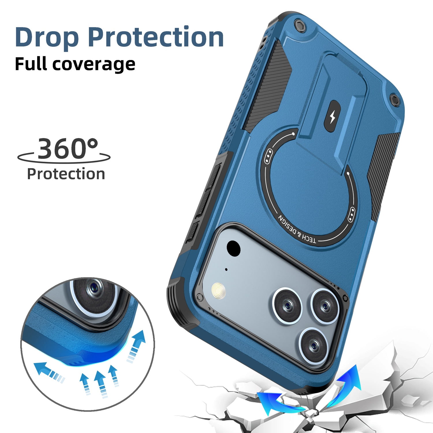 Heavy-Duty Magnetic Stand Case for iPhone 17 Pro Max with Shock Protection - Blue