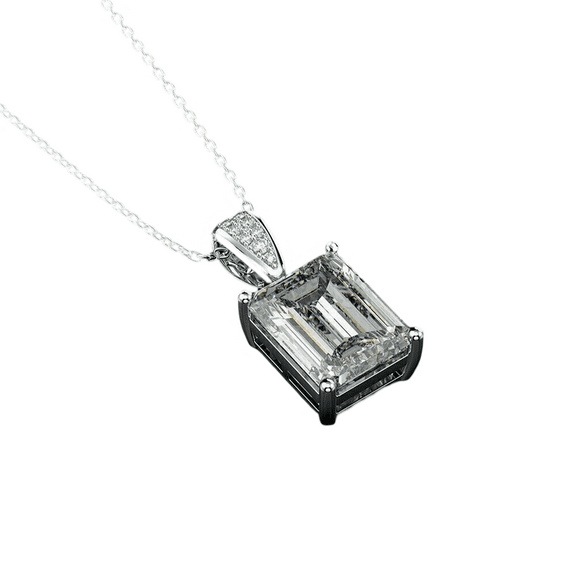 Aishvi Jewels 2 Ct Emerald Cut Real Moissanite Women's Solitaire Pendant With 18" Chain 14K White Gold Plated 925 Sterling Silver