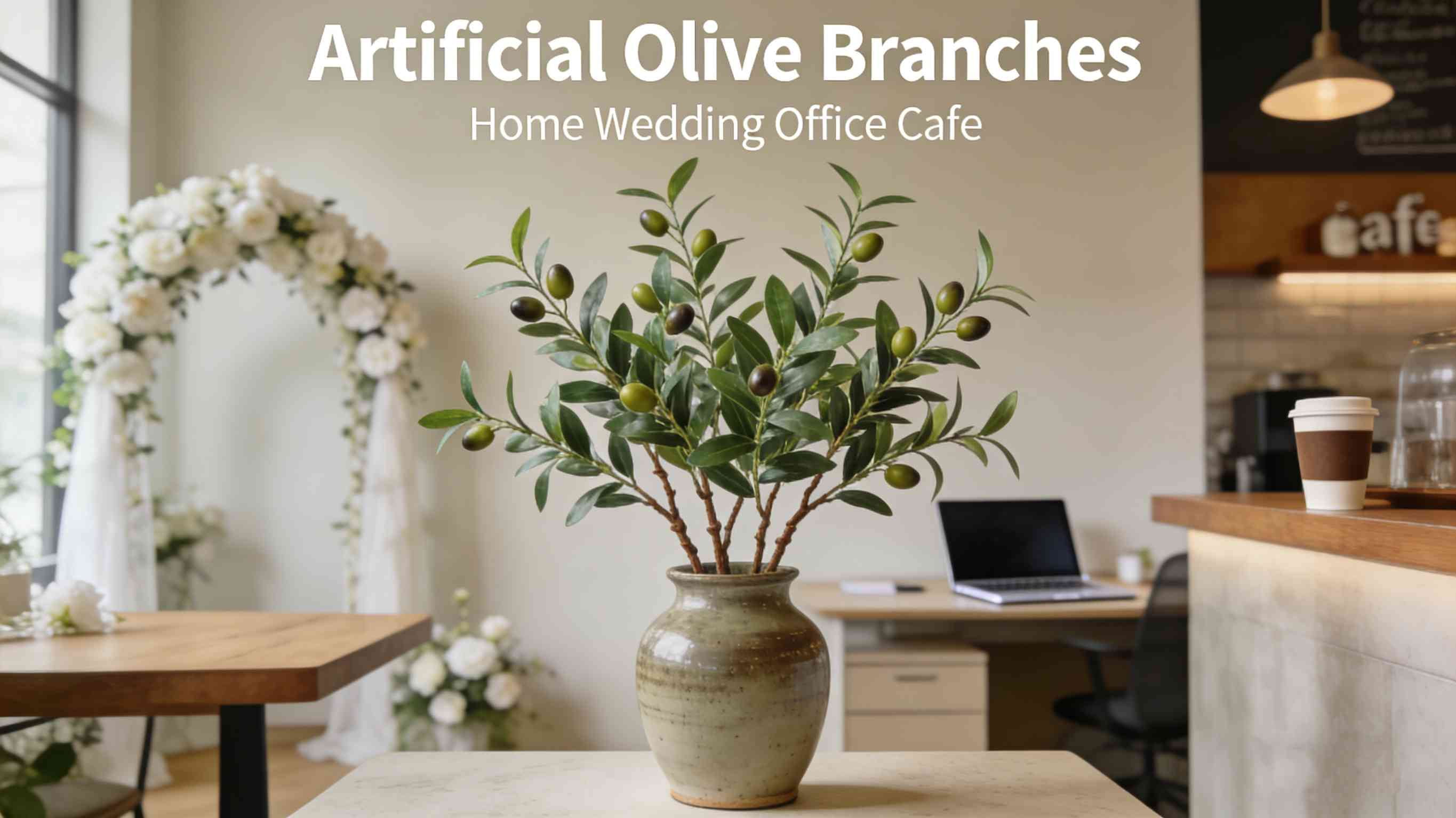 Trianu 6 Packs Artificial Olive Branch Greenery Stems, 20" Fake Plants with Leaves for Vase Faux Olive Branches Home Decor Indoor