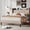 Beige, variant on Frostbloom Velvet Upholstered Queen Platform Bed Frame with Storage Headboard Shelf, USB & Type-C Charging Ports, Black