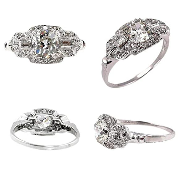 HeartsAndYou 4.5ct Round Cut Moissanite Art Deco Vintage Inspired Engagement Ring for Women 18k White Gold over Silver