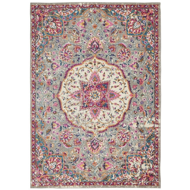 homeroots home decor 385519 4’ x 6’ Gray and Pink Medallion Area Rug