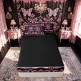thumbnail image 4 of meiyoeat Sparkle Butterfly H Letter Zipper Twin Comforter Sets with Fitted Sheet and 2 Pillowcases for Women Girls, Fashion Boho Damask Flower Zipper Bedding Set, Black Pink, Black Reversible, 4pcs, 4 of 6