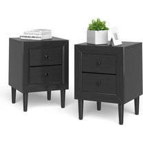 Gymax 2 PCS End Table Nightstand Wooden Leg W/ Storage Drawers Black