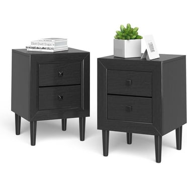 Gymax 2 PCS End Table Nightstand Wooden Leg W/ Storage Drawers Black