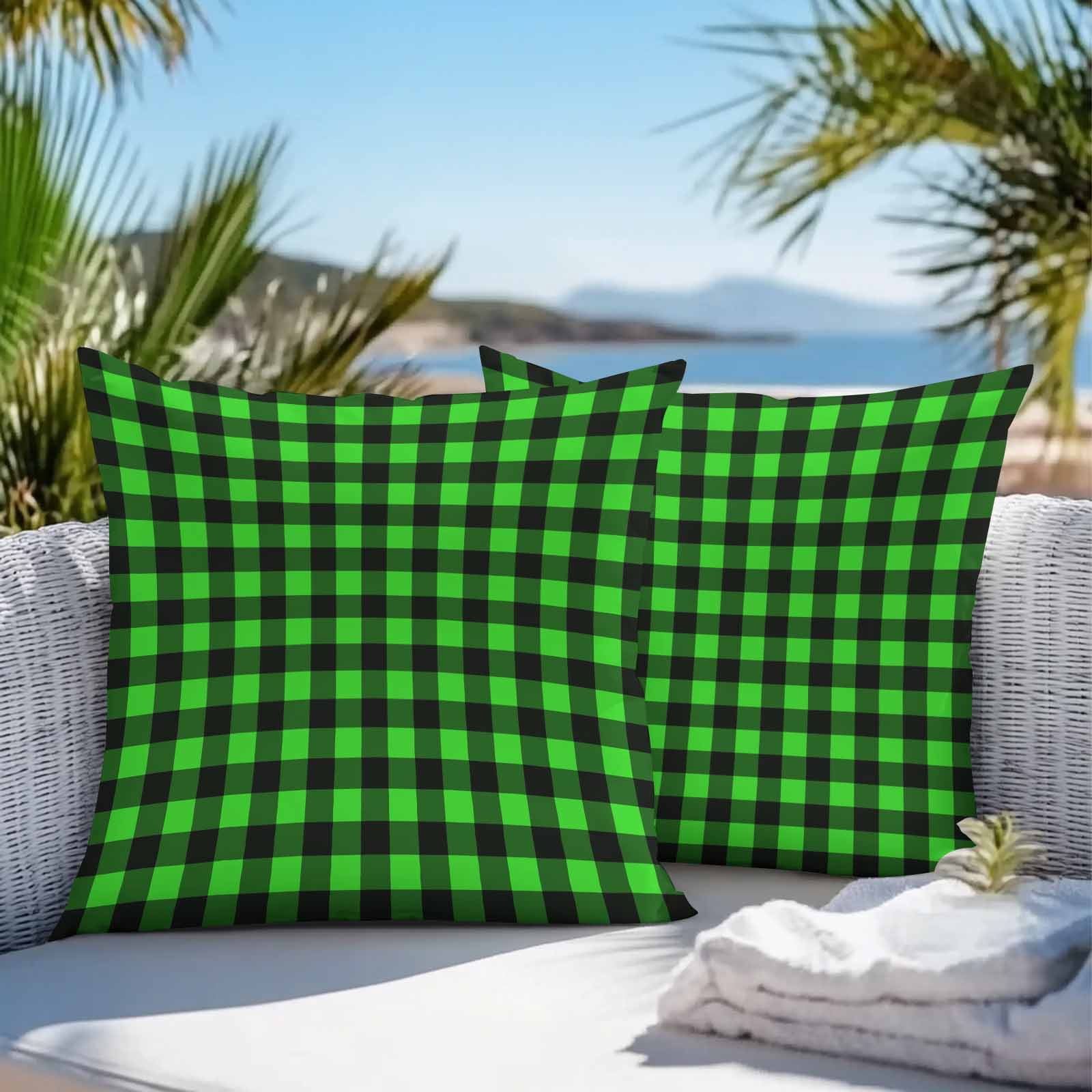 Black Green Plaid Outdoor Pillow Covers 24x24 Inch Throw Pillow Covers Set of 2 Waterproof Decorative Pillow Cases Modern Buffalo Checked Gingham Art Cushion Covers for Patio Furniture Garden Couch