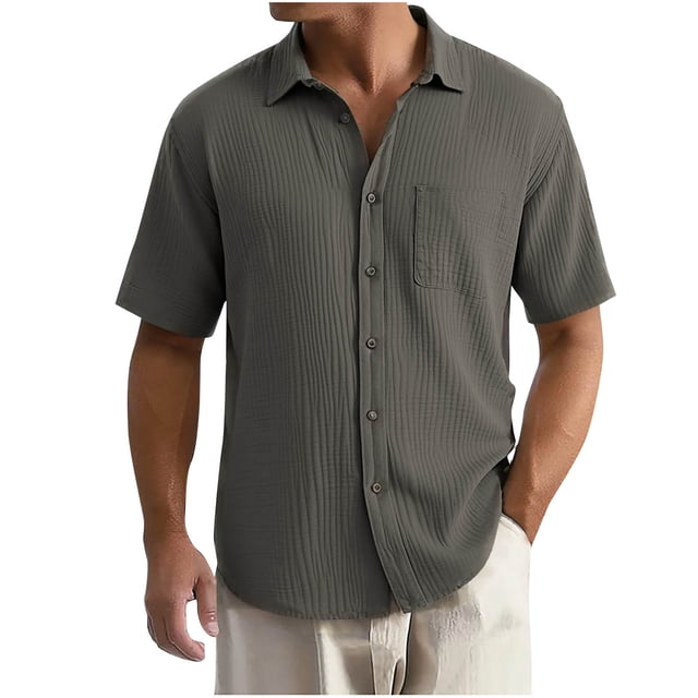 YanHoo Button Down Shirts for Men Short Sleeve Button Up Beach Shirts Solid Casual Summer T-Shirts