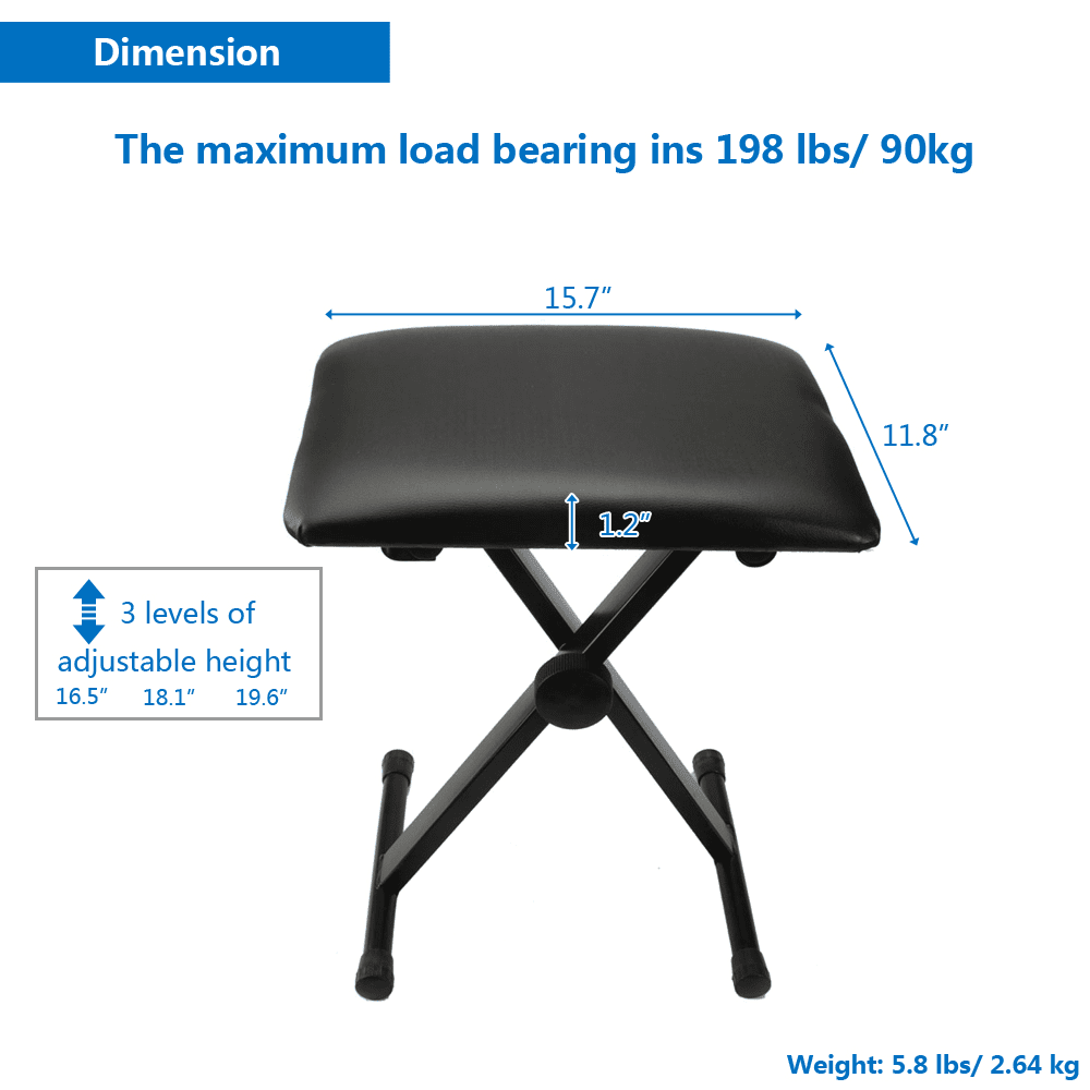 Tcbosik Folding Piano Bench, 18"-20" Height Adjustable Portable Keyboard Stool, Collapsible Chair with Padded Seat, Black