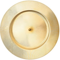 Simply Elegant Stripe Etched Plastic Charger Plate | Service Plate for Parties, Dinner, Weddings, Quinceaneras and Events | 13 inch Diameter | Gold- Gloss Finish | Set of 12