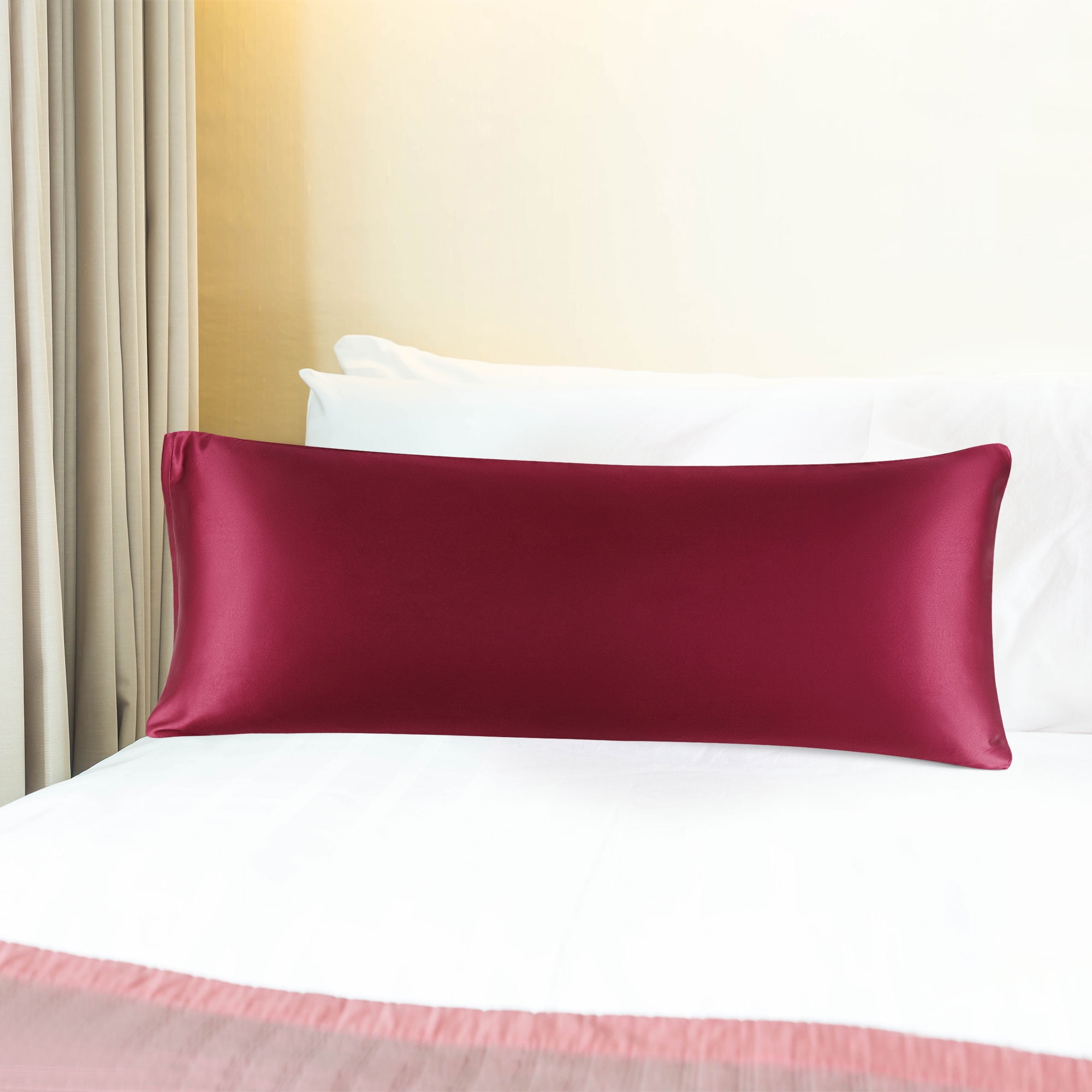 Unique Bargains Zipper Closure 1 PC Satin Body Pillowcases Burgundy 20"x72"