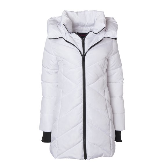 Manteau d'Hiver pour Femme en Duvet Synthétique à Capuche Long Veste Matelassée - Blanc (3X)