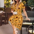 thumbnail image 3 of Lsque Modern Wood Grain Sunflower Print Women's Casual Dress T-Shirt Summer Short Sleeve Scoop Neck Swing Dresses, 3 of 6