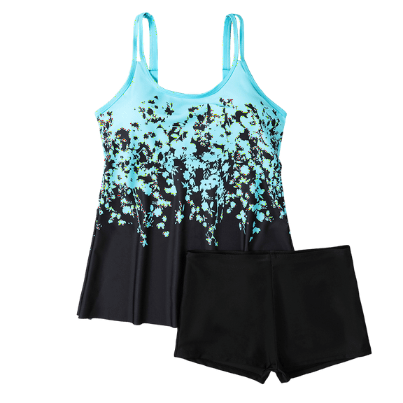 WTOBBY Women's Skirted Bikini Set Two-Piece Swimsuit Floral Print High Waisted Sexy Swimwear with Bra Pads Non-Steel Support,Black L