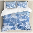 thumbnail image 3 of Farmhouse Decor Twin Size Duvet Cover Set, Snowy Summit of Alps over Clouds Scene at Winter Wilderness in Nature, Decorative 2 Piece Bedding Set with 1 Pillow Sham, White Blue, by Ambesonne, 3 of 3
